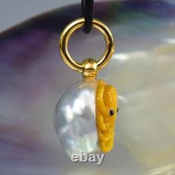 Octopus Pendant South Sea Pearl Carved Mother-of-Pearl & Vermeil Sterling 4.79 g
