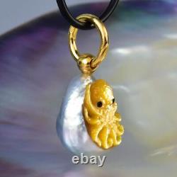 Octopus Pendant South Sea Pearl Carved Mother-of-Pearl & Vermeil Sterling 5.36 g