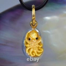 Octopus Pendant South Sea Pearl Carved Mother-of-Pearl & Vermeil Sterling 5.36 g