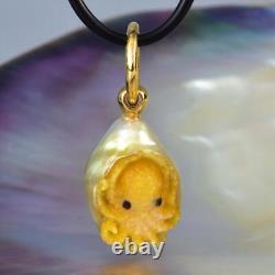 Octopus Pendant South Sea Pearl Carved Mother-of-Pearl & Vermeil Sterling 5.62 g