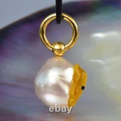 Octopus Pendant South Sea Pearl Carved Mother-of-Pearl & Vermeil Sterling 5.89 g