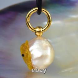 Octopus Pendant South Sea Pearl Carved Mother-of-Pearl & Vermeil Sterling 5.89 g