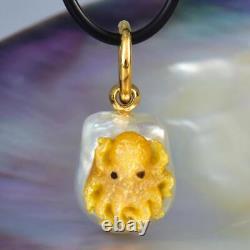 Octopus Pendant South Sea Pearl Carved Mother-of-Pearl & Vermeil Sterling 5.91 g