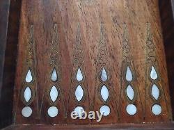 Old Backgammon Hand Carved Mosaic Wood Inlaid Mother of Pearl Middle Eastern