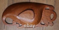 Old Tribal Carving Rosewood Bowl with Mother of Pearl Papua New Guinea 55cm Long