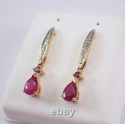 Pear Cut Simulated Pink Ruby Women's Drop Dangle Earring 14K Yellow Gold Plated