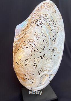 Phonix Bird Carved Seashell stunning Mother of pearl carved Shell incl. Stand