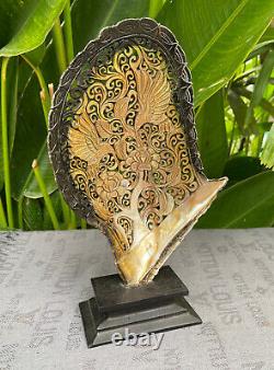 Phonix Bird Carved Seashell stunning Mother of pearl carved Shell incl. Stand