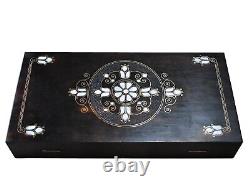 Premium Backgammon Set Rustic Mother of Pearl Stone Processing Carved Handmade