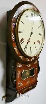 Rare Antique 8 Day Striking Inlaid Mother Of Pearl Rosewood Drop Dial Wall Clock