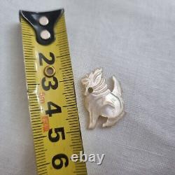 Rare Antique Chinese Foo Dog Fine Hand Carved Mother Of Pearl Charm Pendant