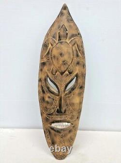Rare Carved Wood Mask Honiara Soloman Islands South Pacific Mother of Pearl