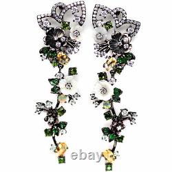 Real Mother Of Pearl Flower Carved Opal Citrine Diopside Earrings 925 Silver