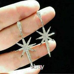 Round Cut Simulated Diamond Women's Snowflake Drop Earring 14K White Gold Plated
