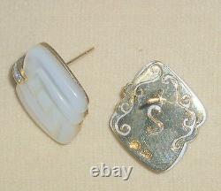 SOLID 14K Gold Hand Carved MOTHER of PEARL Diamond Earrings
