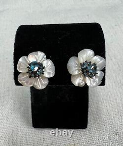 STEPHEN DWECK COLORBLOOM HAND CARVED MOTHER of PEARL & TOPAZ FLOWER EARRINGS