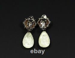 STEPHEN DWECK Sterling Silver Carved Mother of Pearl Dangle Clip Earrings