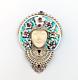 Sajen Sterling Silver 925 Carved Goddess Mop Abalone Garnet Ruby Pendant Brooch