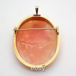 Shell Cameo Brooch Pendant Carved Mother and Child 18K Gold