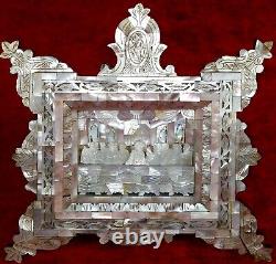 The Holy Supper. Frame In Mother-of-pearl Carved By Hand. Holy Land. End Xixth