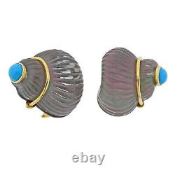 Trianon Carved Crystal Mother of Pearl Turquoise Shell Gold Earrings