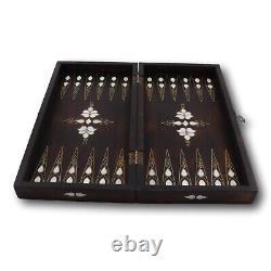 Turk Handmade Pearl Embroidered Wooden Backgammon, real mother-of-pearl carving