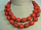 Vtg Chinese Carved Red Cinnabar Floral Flower Bead Knotted Art Necklace Silver