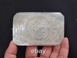 Victorian Carved Mother of Pearl MOP Snuff Cover Flower Bouquet Thistle English