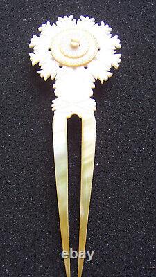 Victorian hair comb carved mother of pearl hair ornament