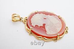Vintage 10k Yellow Gold Cameo Pendant Carved Shell Lady With Pearl Necklace