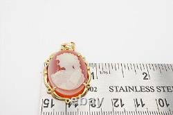Vintage 10k Yellow Gold Cameo Pendant Carved Shell Lady With Pearl Necklace