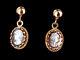 Vintage 14k Yellow Gold Carved Mother Of Pearl Cameo Dangle Post Earrings