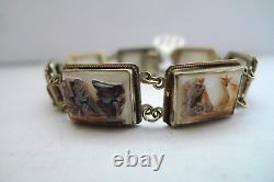 Vintage 800 Sterling Silver Hand Carved Mop Cameo Style Panel Bracelet 6.5