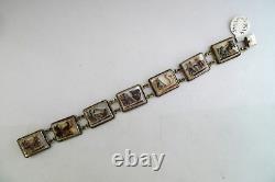 Vintage 800 Sterling Silver Hand Carved Mop Cameo Style Panel Bracelet 6.5