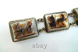 Vintage 800 Sterling Silver Hand Carved Mop Cameo Style Panel Bracelet 6.5