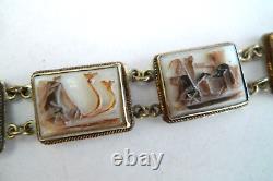 Vintage 800 Sterling Silver Hand Carved Mop Cameo Style Panel Bracelet 6.5