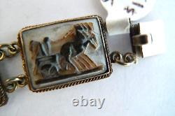 Vintage 800 Sterling Silver Hand Carved Mop Cameo Style Panel Bracelet 6.5