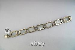 Vintage 800 Sterling Silver Hand Carved Mop Cameo Style Panel Bracelet 6.5