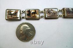 Vintage 800 Sterling Silver Hand Carved Mop Cameo Style Panel Bracelet 6.5