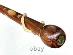 Vintage Antique Carved Wood Mother Of Pearl Swagger Knob Walking Stick Cane