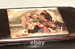 Vintage Antique Carved Wood Mother Pearl Paint Decor Trinket Jewelry Dresser Box