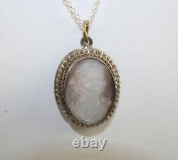 Vintage Cameo Pendant and Earrings in 800 Silver with Carved Mother of Pearl Set