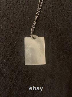 Vintage Chinese Carved Mop Gaming Chip Necklace Silver