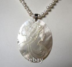 Vintage Cultured Pearl & Antique Mother-of-Pearl Cameo Necklace