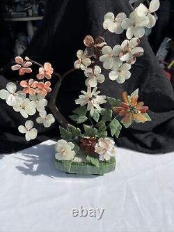 Vintage Jade Stone Carved Bonsai Tree Mother Of Pearl
