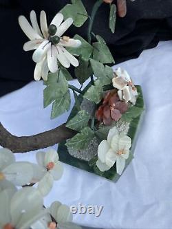 Vintage Jade Stone Carved Bonsai Tree Mother Of Pearl