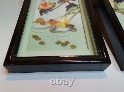 Vintage Japanese Mother of Pearl Signed Carved Shell Shadow Box 1960s Wall Mount