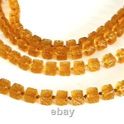 Vintage LONG HEAVY Orange Hand Carved Etched Knotted Glass Beaded Necklace 58