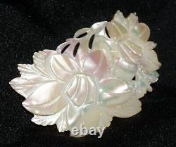 Vintage Mother of Pearl Carved Pierced Flower Brooch beautiful (JoD)