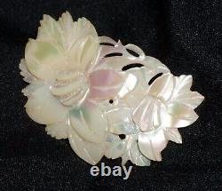 Vintage Mother of Pearl Carved Pierced Flower Brooch beautiful (JoD)